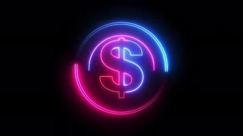 Pink and blue color neon line dollar sign . glowing circle with dollar symbol . Vd 1098
