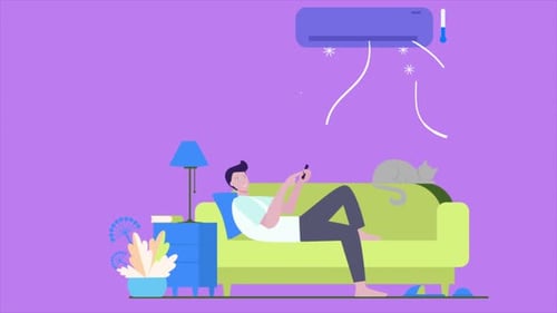 Modern Flat Design Animation: Person Enjoying Air Conditioning Comfort