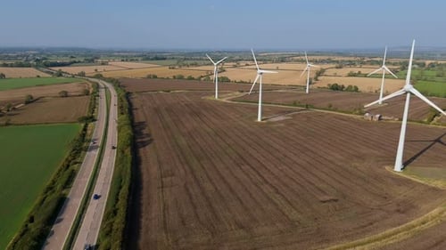 Aerial View of Wind Turbines in UK Countryside