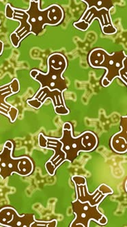 Gingerbread Cookies Floating on a Green Background