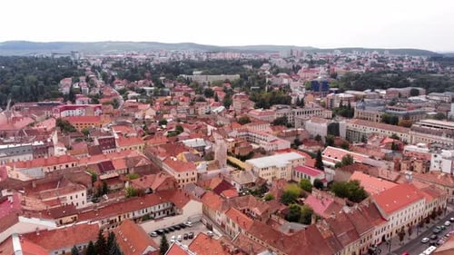 Aerial Footage Over European City With red old rooftops