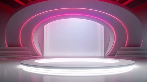 Modern Virtual Stage Background with Dynamic Glowing Neon Lights