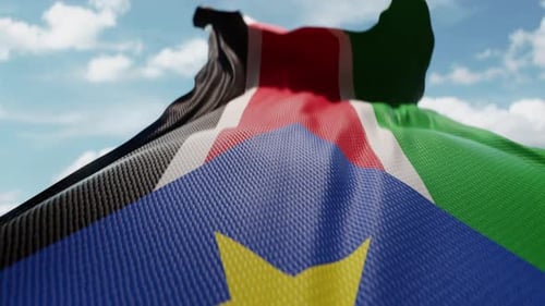 South Sudan National Flag Waving in Realistic Slow Motion
