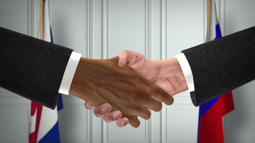 International Handshake Collaboration Animation with Waving Flags