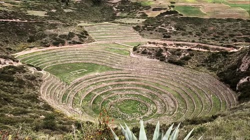 Moray Inca Ruin of circular terrace concentric circle depressions creating microclimates