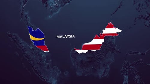 Animated Malaysia Map Outline Flag Reveal