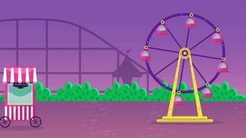 Carousel and Popcorn Machine in Amusement Park 4K