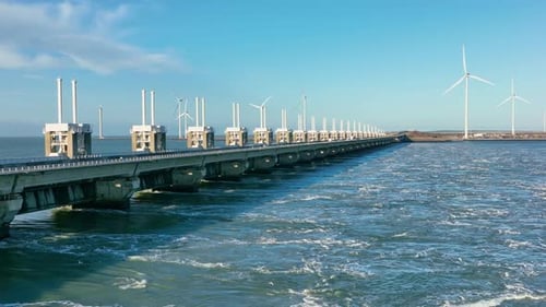 Oosterscheldekering Storm Surge Barrier and Wind Turbines