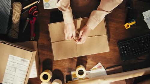 Ecommerce Storage Shop Woman Packing Goods and Clothes for Second Hand Delivery Market Dedicated
