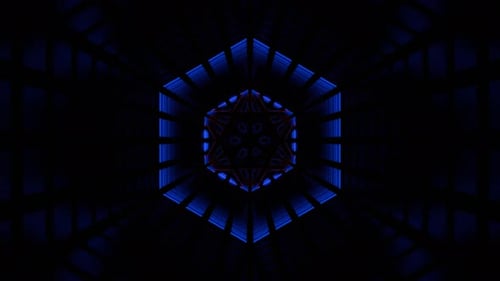 Red Anad Blue Neon Glow Hexagonal Tunnel Background Vj Loop In 4K