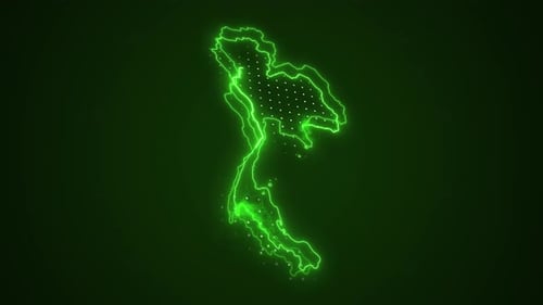 Neon Digital Outline Map of Thailand with Glowing Network