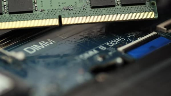 Close-up of RAM Module Socket on Motherboard, Technology Stock Footage ...