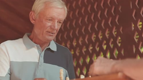 Senior Men Play Chess Game