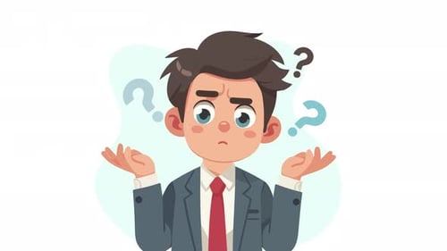 Animated Businessman Shrugging with Question Marks