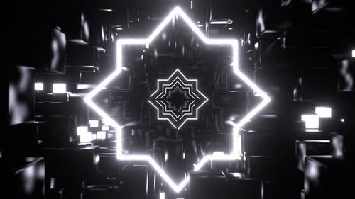 White Extraterrestrial Tunnel With Geometric Neon Background Vj Loop In 4K