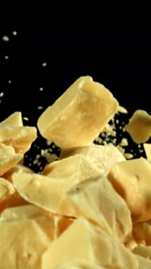 Super Slow Motion Pieces of White Chocolate Filmed on a Highspeed Camera at 1000 Fps