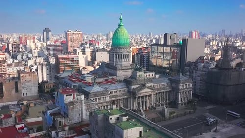 Congress building in Buenos Aires. Orbiting flight around Congress building in the city of Buenos Ai