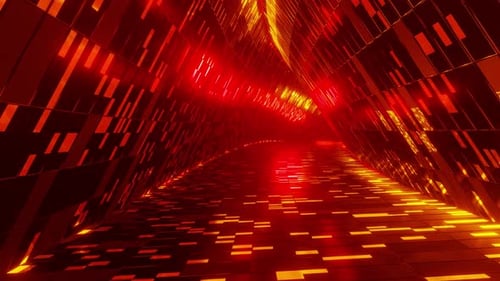 3D-Render-Loop-Animation eines Tunnels mit leuchtend rotem Neonmuster