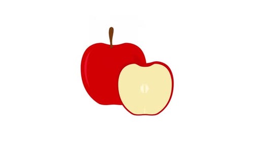 Animated Red Apple Flat Design Fruit Reveal