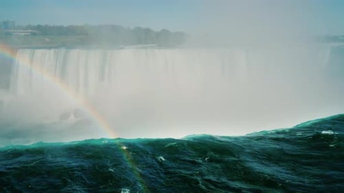 Horseshoe Falls Funnel of Water and a Rainbow Popular Niagara Falls Canada's Nature Concept