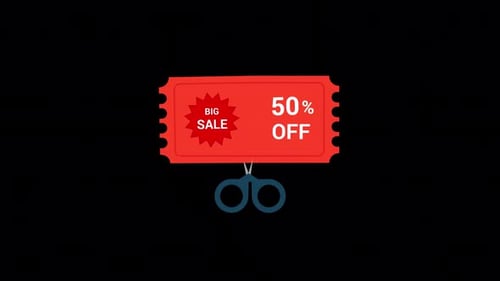 Animated Discount Coupon Cut by Scissors for Sale
