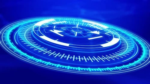 Futuristic Screen Button and Activates Futuristic Artificial Intelligence Engine HUD Circle