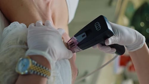 Woman Receiving a Facial Treatment at a Clinic
