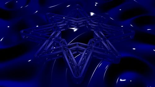 Dynamic Blue Geometric Star with Abstract Fluid Waves