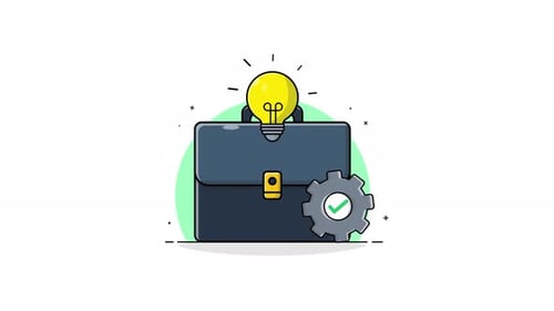 4k Office Bag with Idea Bulb. Business Management Concept Animation Video