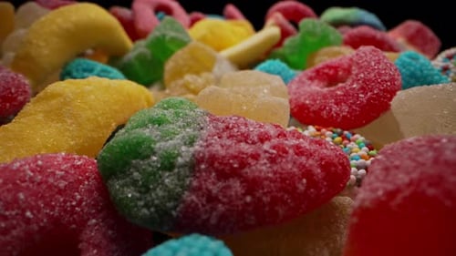 Colorful Assorted Marmalade Gummy Candies Chewy Treats Sweets In Macro View