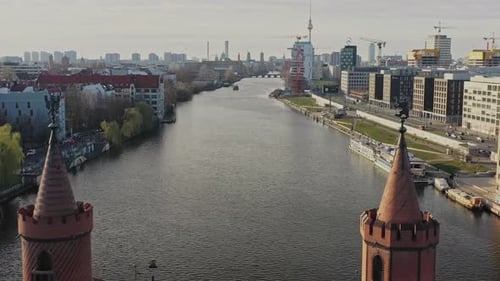 Aerial view of Spree River and TV Tower, Germany.