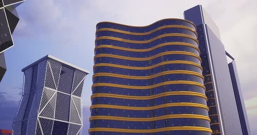 Estructuras arquitectónicas modernas en un paisaje urbano durante la puesta de sol