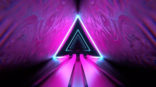 Blue And Pink Cyberpunk Triangular Alien Neon Corridor Background Vj Loop I 4K