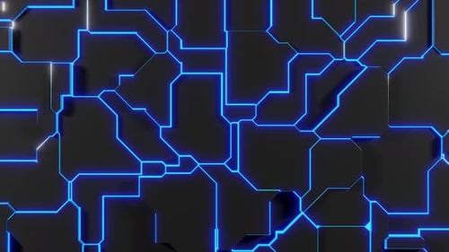 Sci fi moving blue glowing elements 3d animation