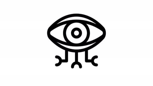 Animated Eye Icon with Emerging Legs in Flat Design Style