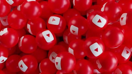 Animated Red Play Button Spheres Dynamic Background