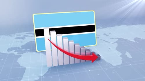 Botswana Flag With Decrease Bar Chart Graph And Arrow Red
