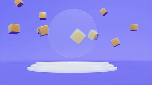 Blaue Mockup-Bühnenszene mit Glaskreis, der sich schleifen lässt