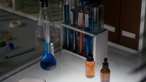 Science Lab Equipment and Test Tubes in Laboratory