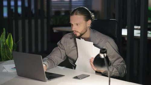 Stressed Worried Caucasian Tired Exhausted Man Business Problem Male Guy Worker Check Data in Papers