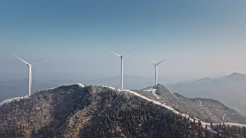 Drone Shot of Wind Turbines Turning . Wind Power, Alternative Energy