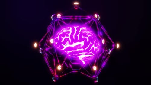 Futuristic Glowing Brain in Geometric Neural Network