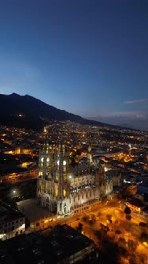 Aerial shot of quito church. Basilica of the National Vow in the historic center of QUITO