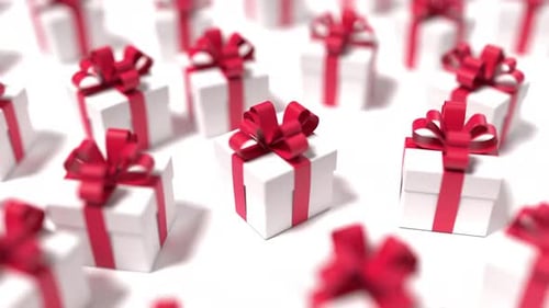 Seamless Loop of Animated White Gift Boxes with Red Ribbons