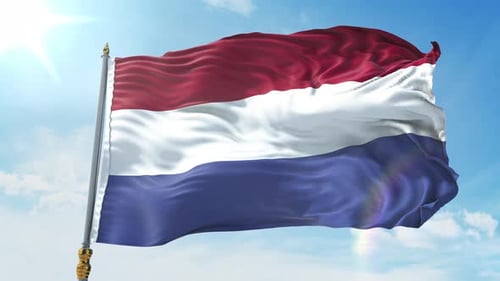 Realistic Netherlands Flag Waving Loop with Blue Sky