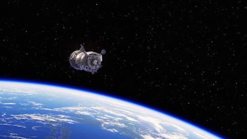 Raumschiff umkreist die Erde im Weltraum