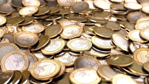Realistic 3D Euro Coins Falling and Piling Up