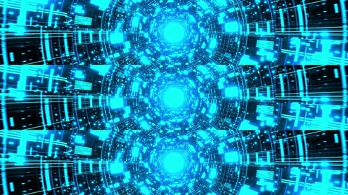 Futuristic Blue Cyber Tunnel Loop Background