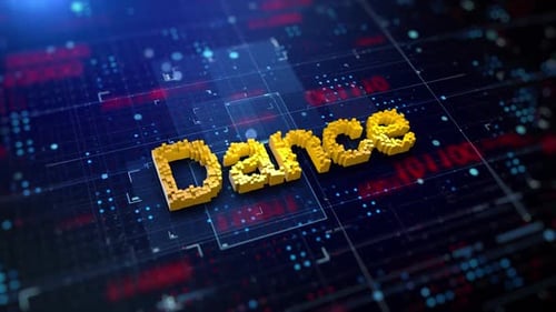 Futuristic Pixelated Dance Word Loop Animation