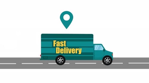 Flat Design Fast Delivery Truck Driving Animation